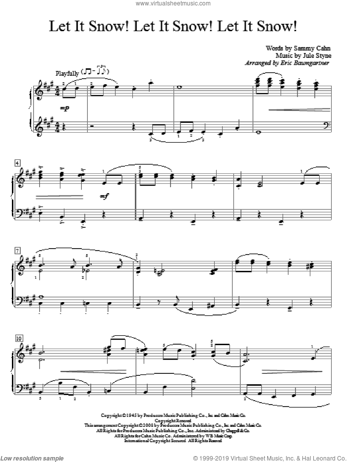 Let It Snow! Let It Snow! Let It Snow!, (beginner) sheet music for piano solo (elementary) by Sammy Cahn, Eric Baumgartner and Jule Styne, beginner piano (elementary)