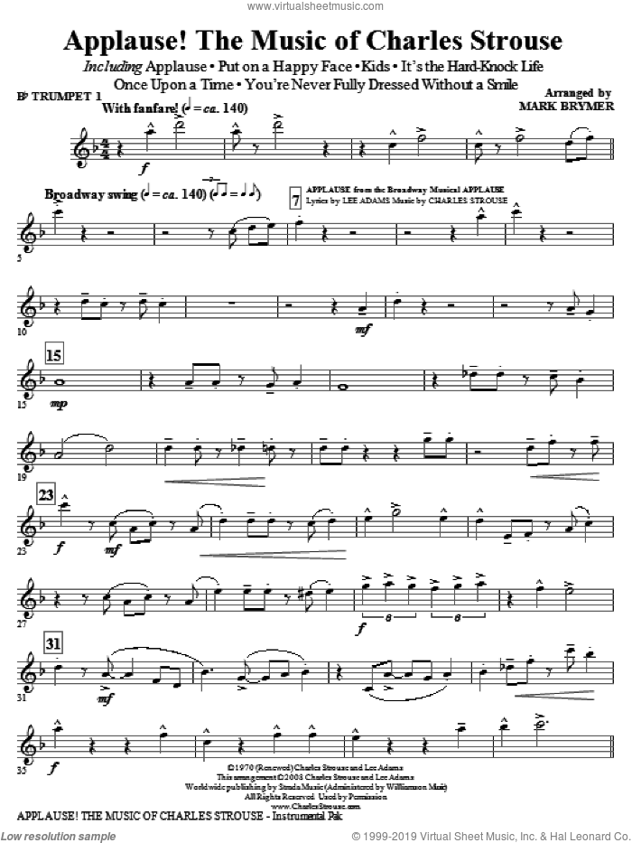 Applause!, the music of charles strouse (medley) sheet music for orchestra/band (trumpet 1) by Charles Strouse, Lee Adams and Mark Brymer, intermediate skill level