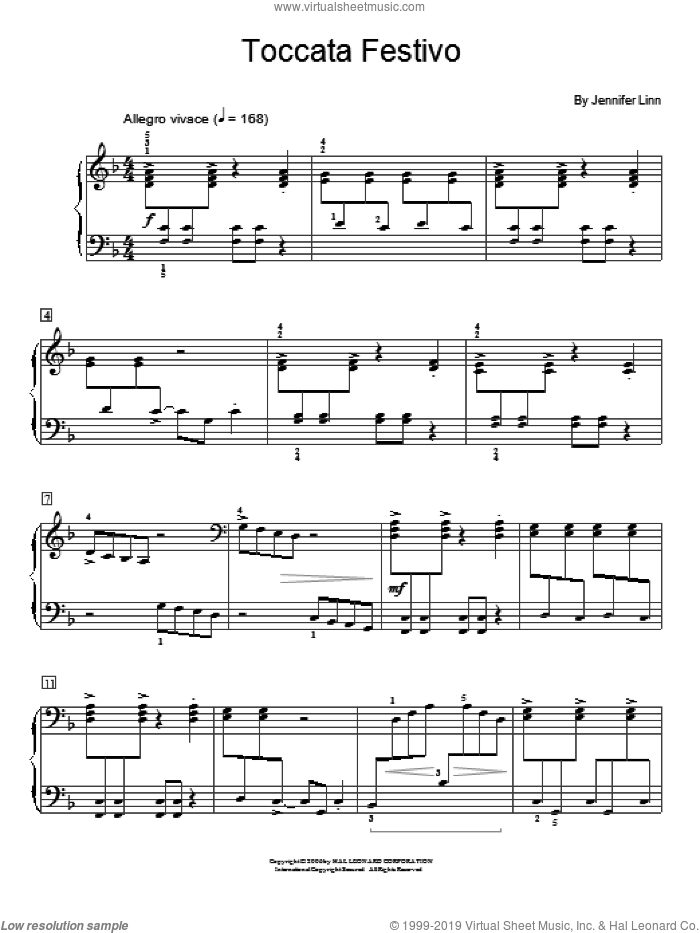 Toccata Festivo sheet music for piano solo (elementary) by Jennifer Linn and Miscellaneous, classical score, beginner piano (elementary)