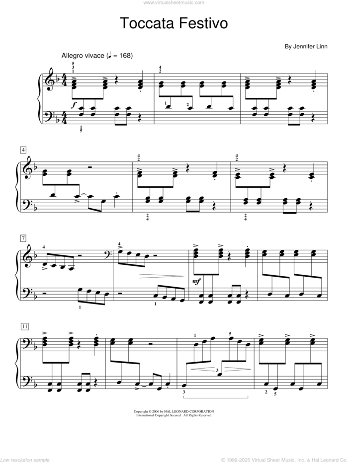 Toccata Festivo sheet music for piano solo (elementary) by Jennifer Linn and Miscellaneous, classical score, beginner piano (elementary)
