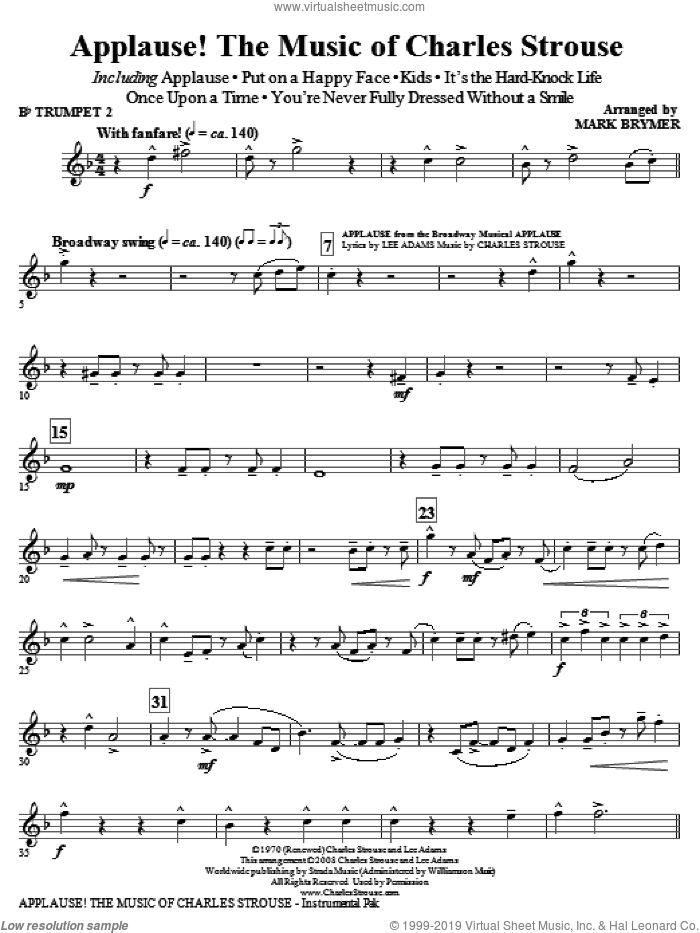 Applause!, the music of charles strouse (medley) sheet music for orchestra/band (trumpet 2) by Charles Strouse, Lee Adams and Mark Brymer, intermediate skill level