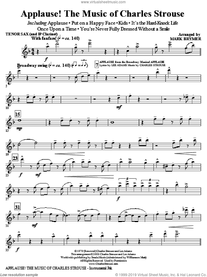 Applause!, the music of charles strouse (medley) sheet music for orchestra/band (tenor sax) by Charles Strouse, Lee Adams and Mark Brymer, intermediate skill level