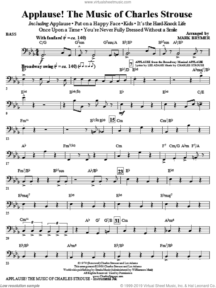 Applause!, the music of charles strouse (medley) sheet music for orchestra/band (bass) by Charles Strouse, Lee Adams and Mark Brymer, intermediate skill level