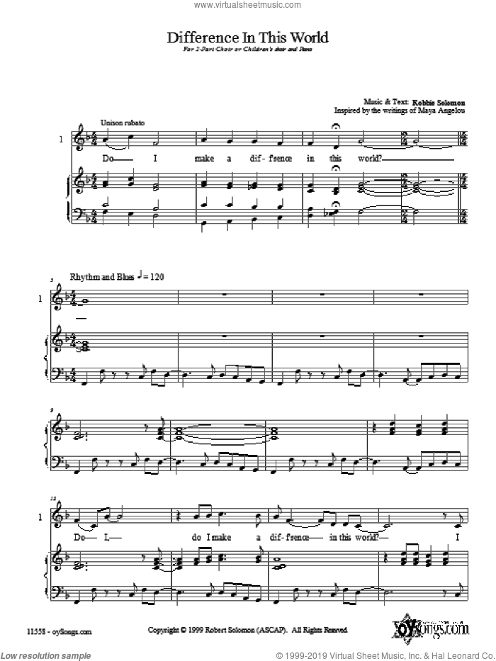 Difference In This World sheet music for choir (2-Part) by Robbie Solomon, intermediate duet