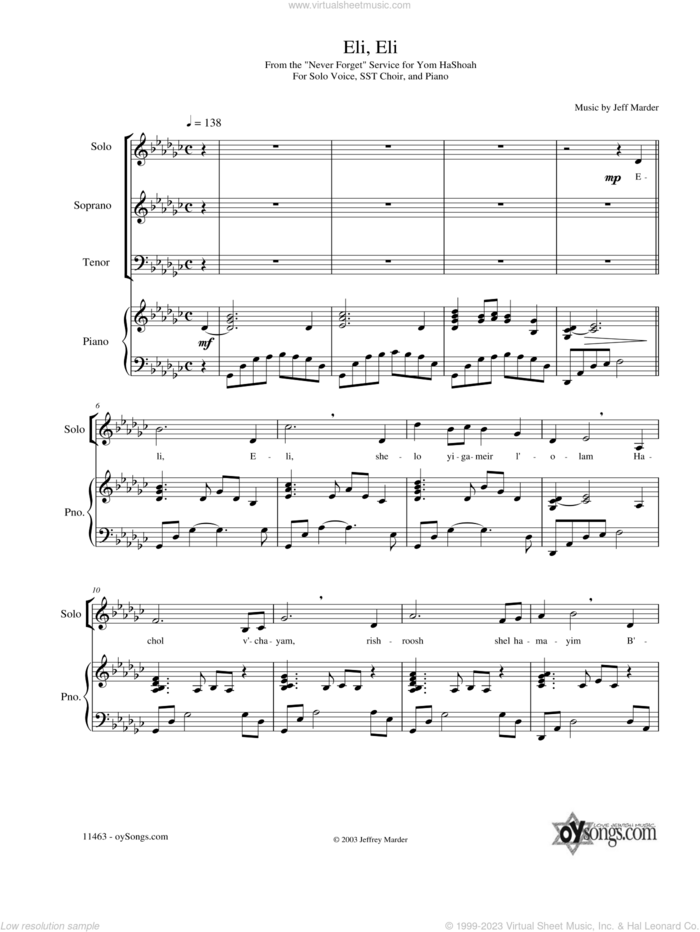 Eli, Eli sheet music for choir (SST) by Jeff Marder, intermediate skill level