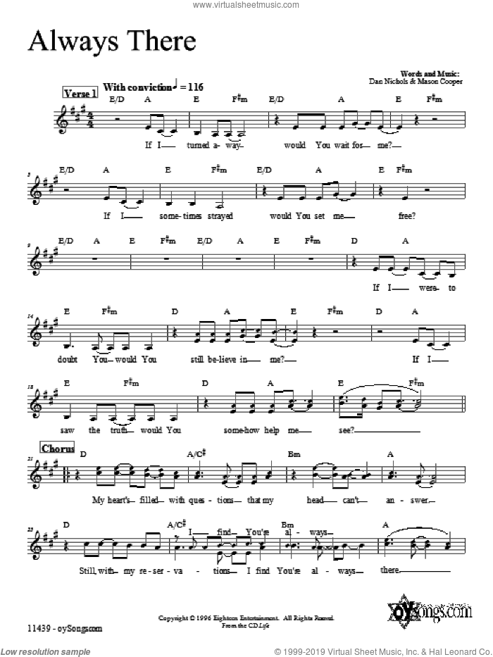 Always There sheet music for voice and other instruments (fake book) by Dan Nichols, intermediate skill level