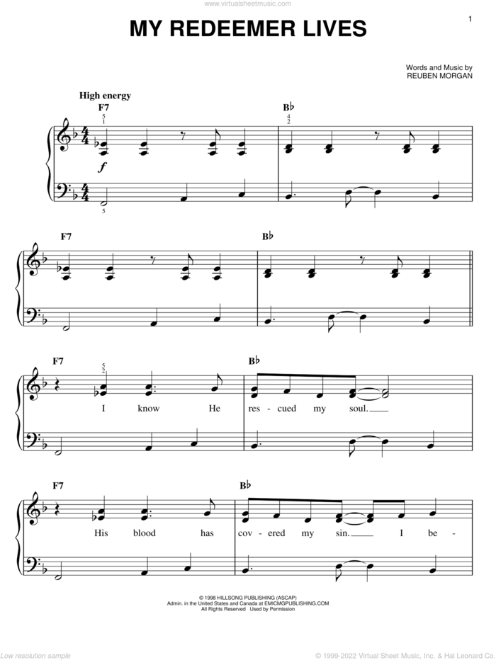 My Redeemer Lives sheet music for piano solo by Reuben Morgan and Phillips, Craig & Dean, easy skill level