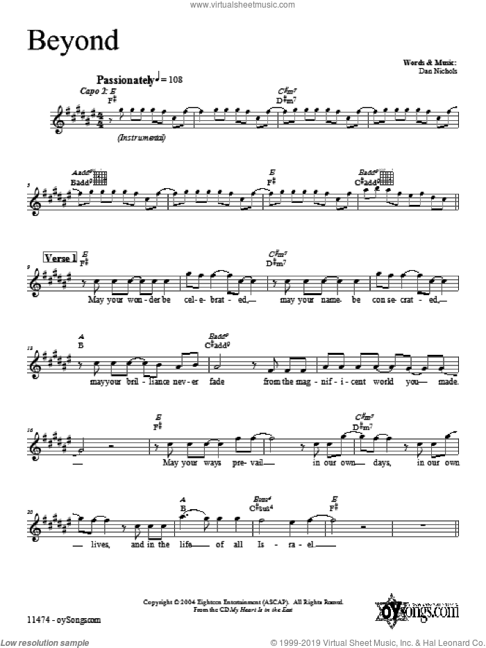 Beyond sheet music for voice and other instruments (fake book) by Dan Nichols, intermediate skill level