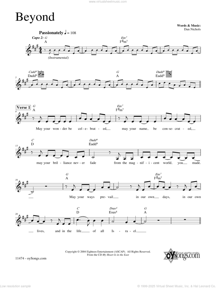 Beyond sheet music for voice and other instruments (fake book) by Dan Nichols, intermediate skill level