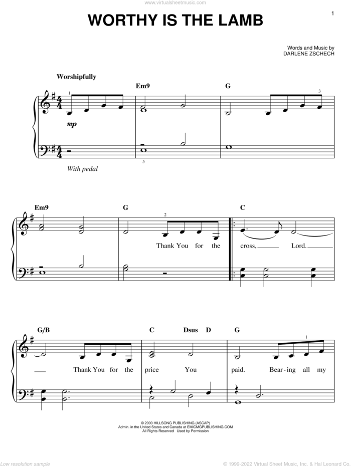 Worthy Is The Lamb, (easy) sheet music for piano solo by Darlene Zschech, easy skill level
