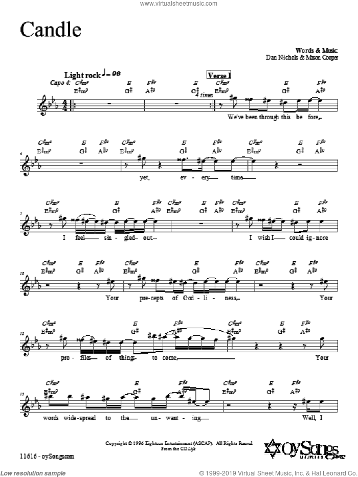 Candle sheet music for voice and other instruments (fake book) by Dan Nichols, intermediate skill level