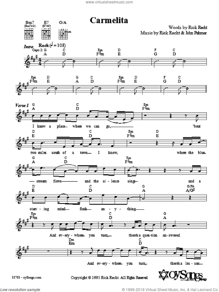 Carmelita sheet music for voice and other instruments (fake book) by Rick Recht, intermediate skill level