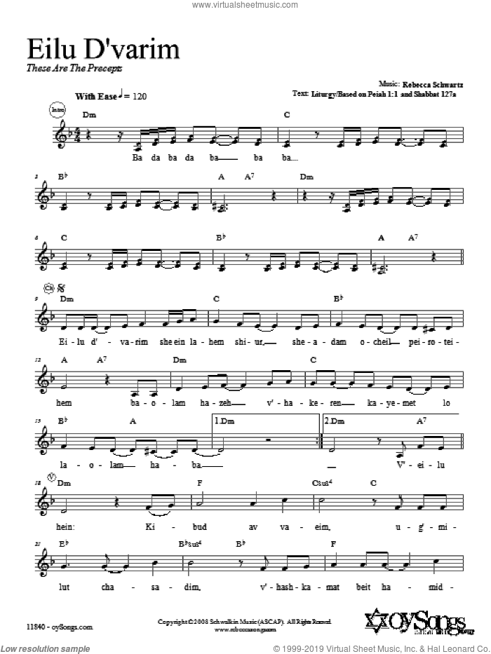 Eilu D'varim sheet music for voice and other instruments (fake book) by Rebecca Schwartz, intermediate skill level