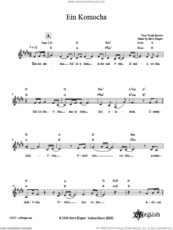Ein Komocha sheet music for voice and other instruments (fake book) by Steve Klaper, intermediate skill level