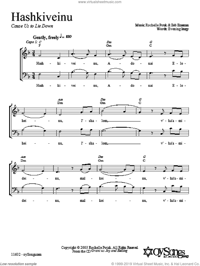 Hashkiveinu sheet music for choir (2-Part) by Shir Harmony, intermediate duet