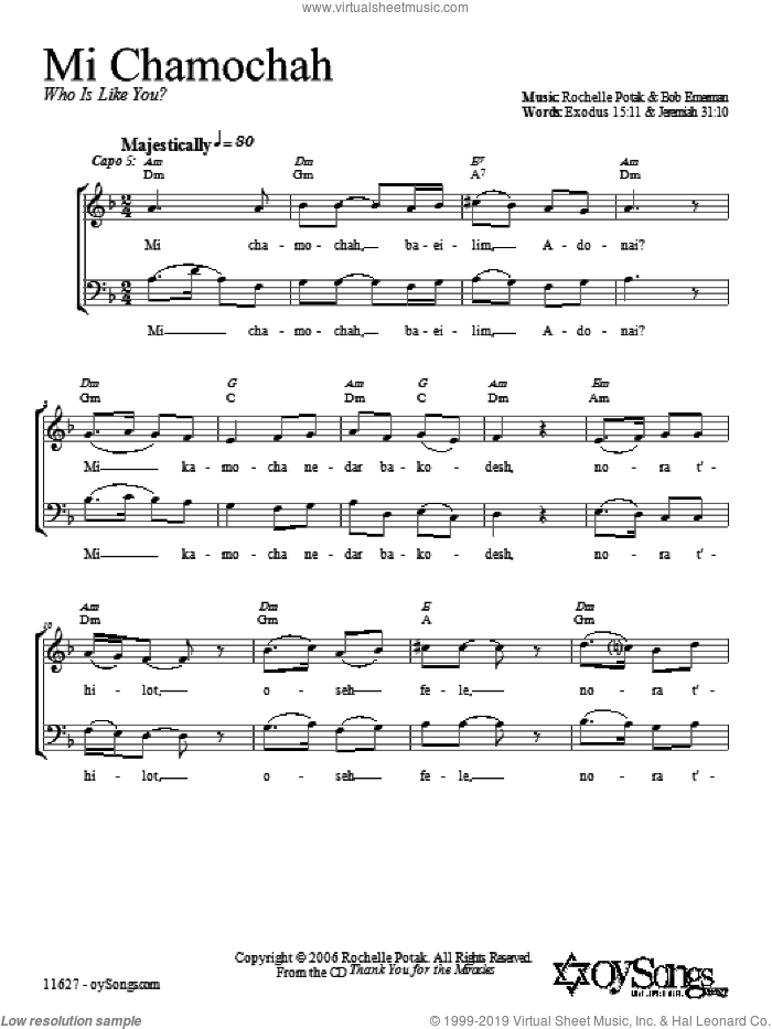 Mi Chamochah sheet music for choir (2-Part) by Shir Harmony, intermediate duet