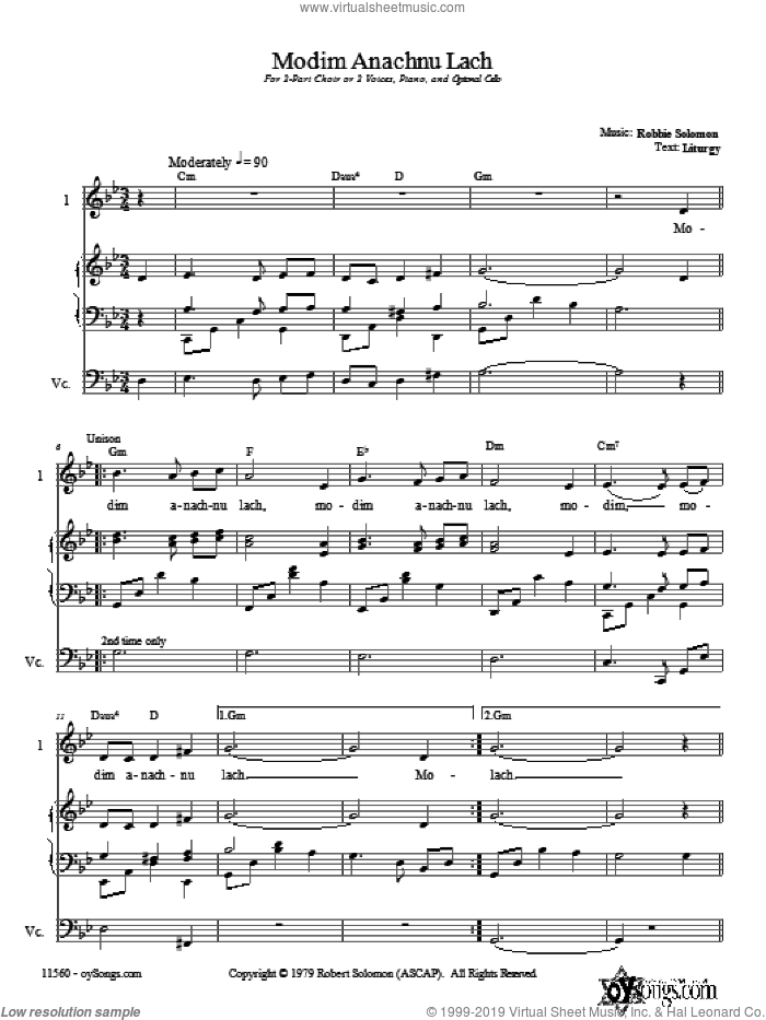 Modim Anachnu Lach sheet music for choir (2-Part) by Robbie Solomon, intermediate duet