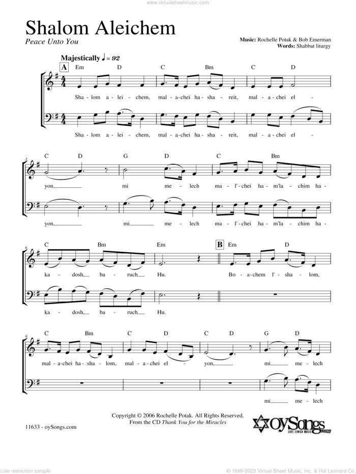 Shalom Aleichem sheet music for choir (2-Part) by Shir Harmony, intermediate duet