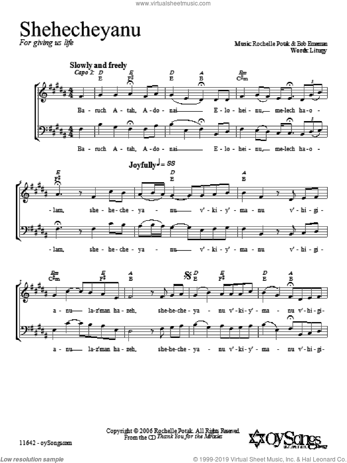 Shehecheyanu sheet music for choir (2-Part) by Shir Harmony, intermediate duet