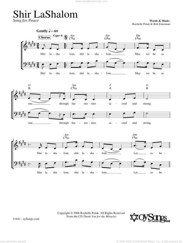 Shir LaShalom sheet music for choir (2-Part) by Shir Harmony, intermediate duet
