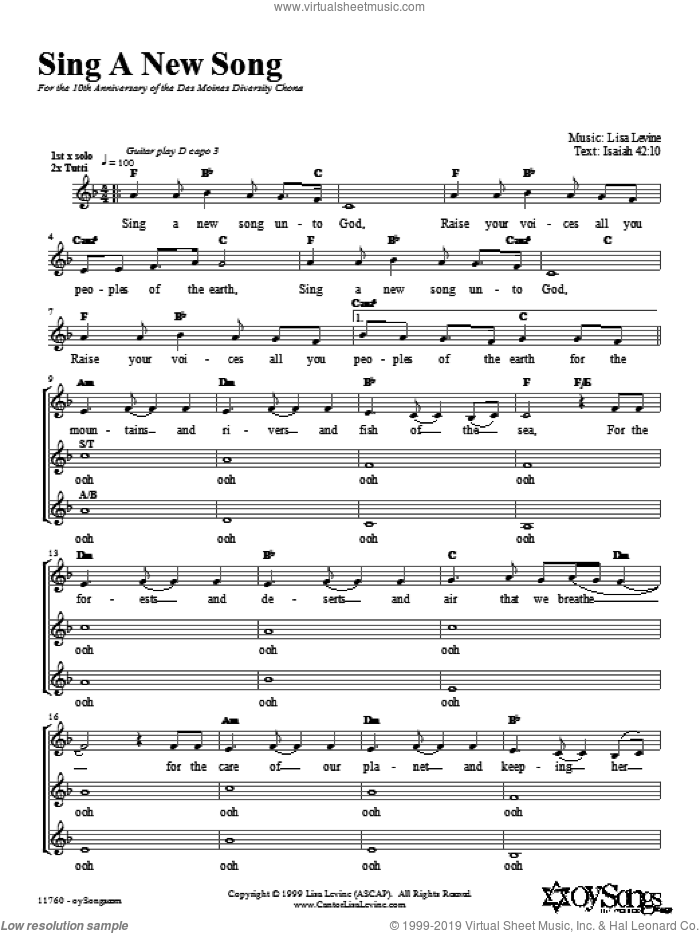 Sing a New Song sheet music for choir (2-Part) by Lisa Levine, intermediate duet