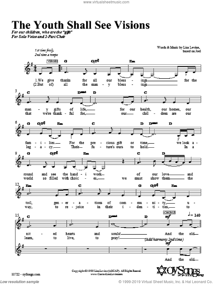 The Youth Shall See Visions sheet music for choir (2-Part) by Lisa Levine, intermediate duet