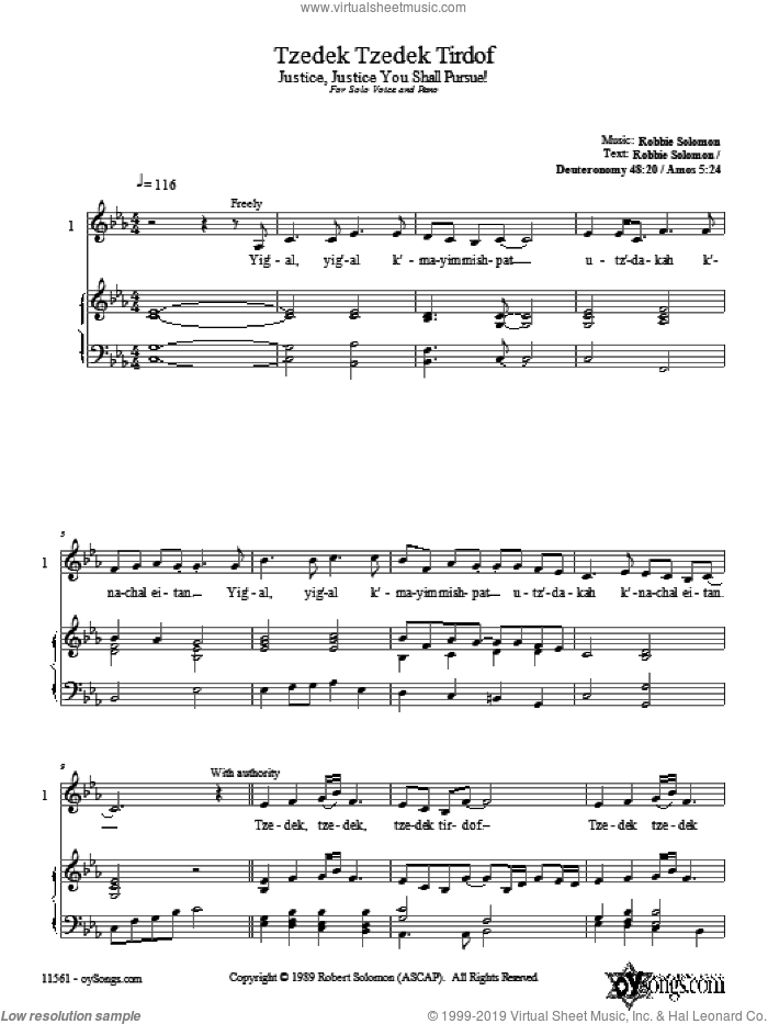 Tzedek Tzedek Tirdof sheet music for choir (2-Part) by Robbie Solomon, intermediate duet