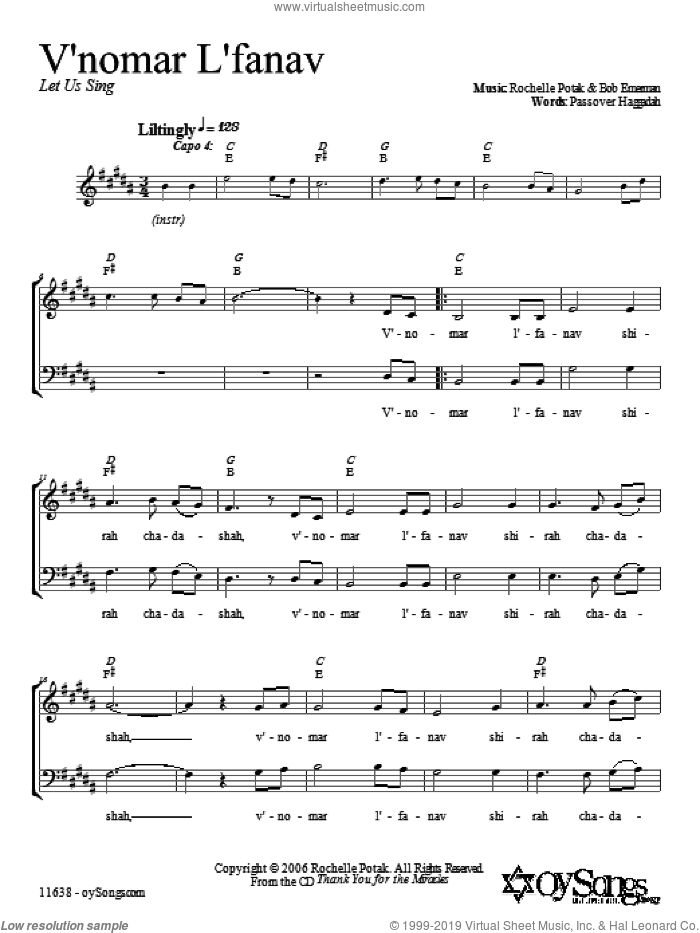 V'nomar L'fanav sheet music for choir (2-Part) by Shir Harmony, intermediate duet