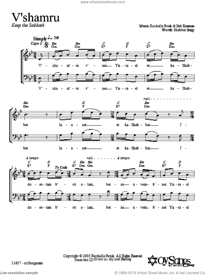 V'shamru sheet music for choir (2-Part) by Shir Harmony, intermediate duet