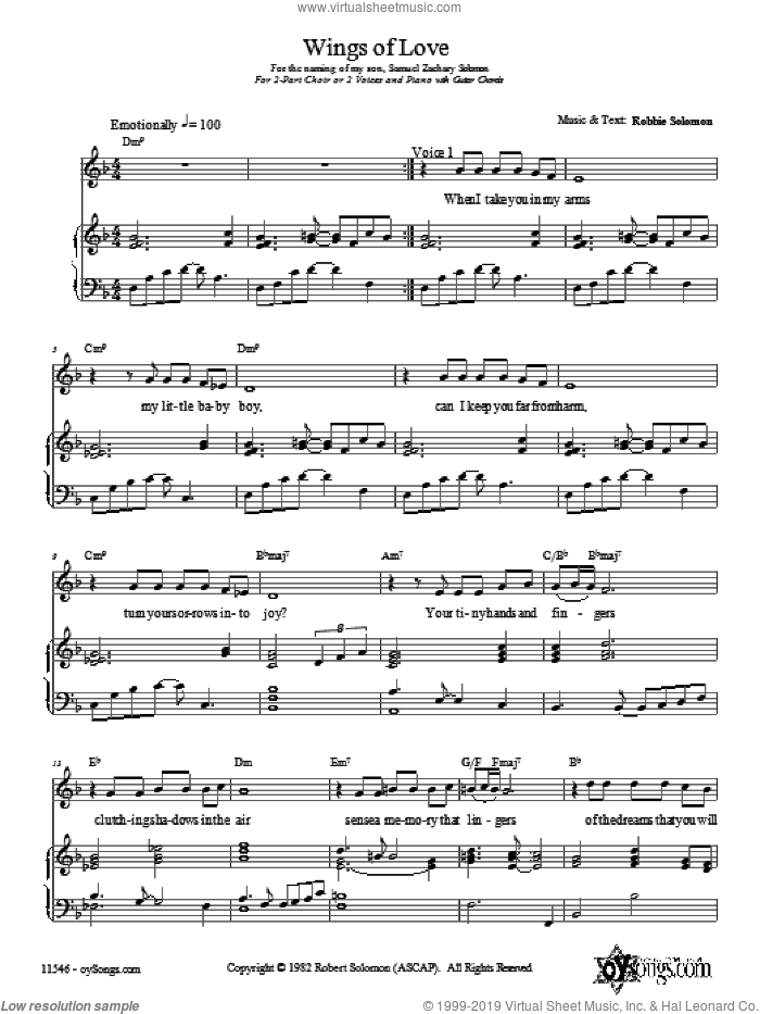Wings of Love sheet music for choir (2-Part) by Robbie Solomon, intermediate duet