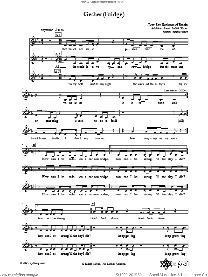 Gesher (Bridge) sheet music for choir (3-Part Mixed) by Judith Silver, intermediate skill level