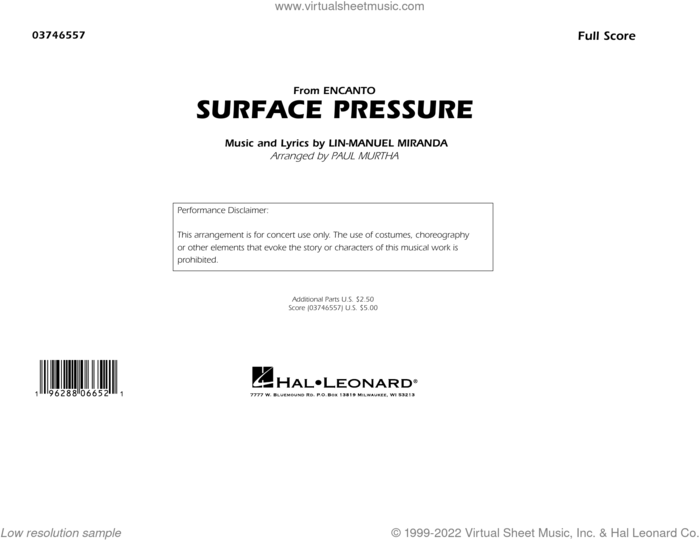 Surface Pressure (from Encanto) (arr. Paul Murtha) (COMPLETE) sheet music for marching band by Lin-Manuel Miranda and Paul Murtha, intermediate skill level