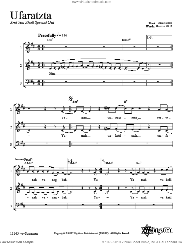 Ufaratzta sheet music for choir (3-Part Mixed) by Dan Nichols, intermediate skill level