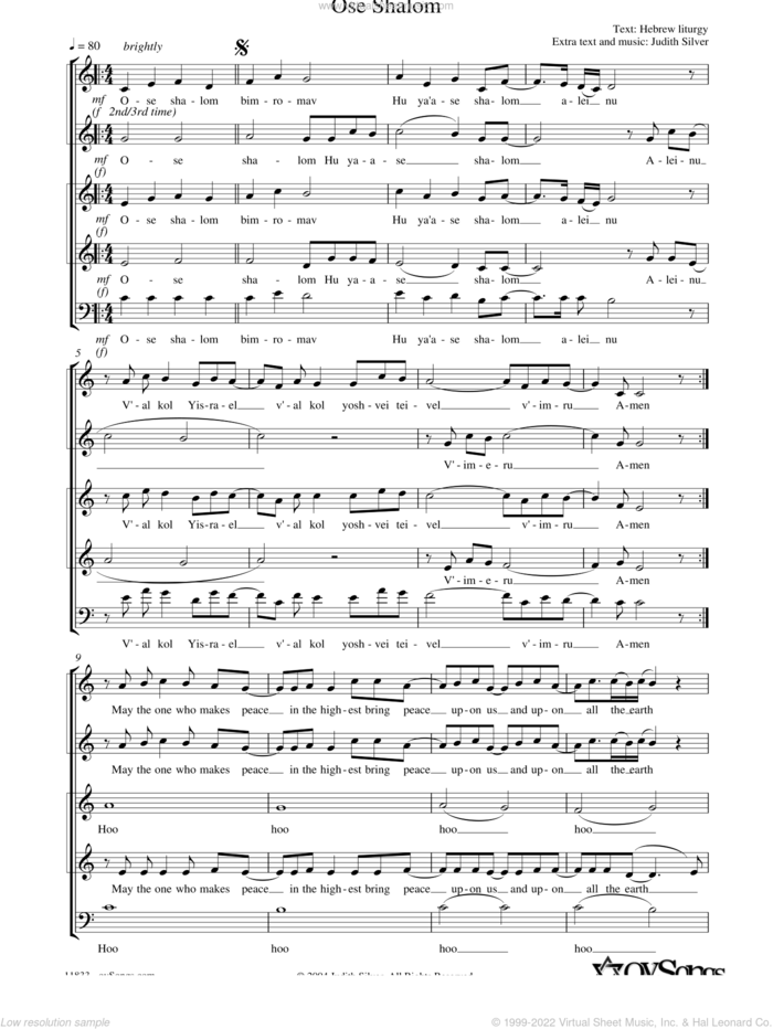 Ose Shalom sheet music for choir (5 Part) by Judith Silver, intermediate skill level
