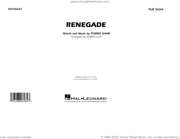 Renegade (arr. Ishbah Cox) (COMPLETE) sheet music for marching band by Styx, Ishbah Cox and Tommy Shaw, intermediate skill level
