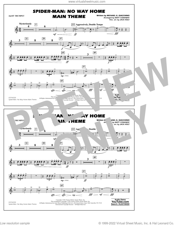 Spider-Man: No Way Home Main Theme (arr. Conaway) sheet music for marching band (2nd Bb trumpet) by Michael Giacchino, Jack Holt and Matt Conaway, intermediate skill level