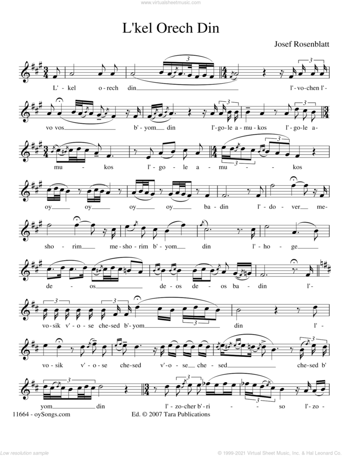 L'kel Orech Din sheet music for voice and other instruments (solo) by Yossele Rosenblatt, intermediate skill level