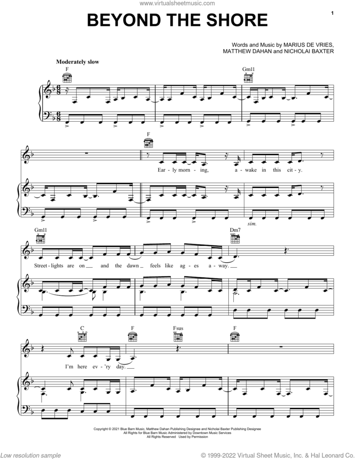 Beyond The Shore (from CODA) sheet music for voice, piano or guitar by Emilia Jones, Marius De Vries, Matthew Dahan and Nicholai Baxter, intermediate skill level
