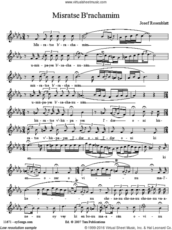 Misratse B'rachamim sheet music for voice and other instruments (solo) by Yossele Rosenblatt, intermediate skill level