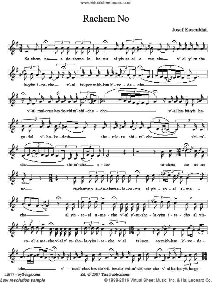 Rachem No sheet music for voice and other instruments (solo) by Yossele Rosenblatt, intermediate skill level