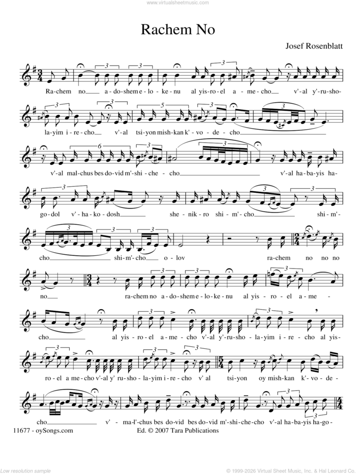 Rachem No sheet music for voice and other instruments (solo) by Yossele Rosenblatt, intermediate skill level