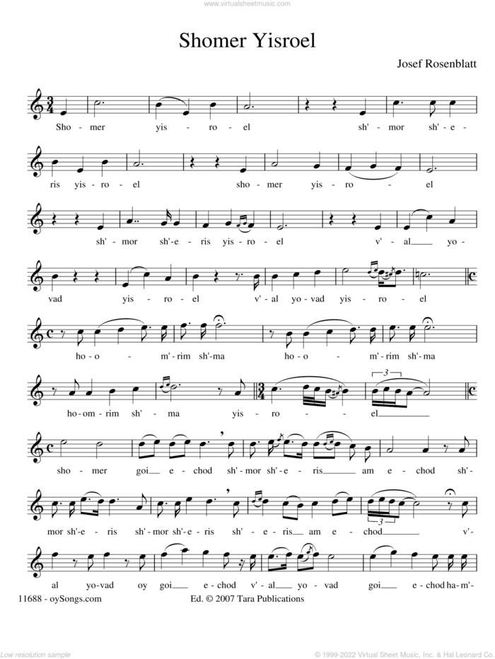 Shomer Yisroel sheet music for voice and other instruments (solo) by Yossele Rosenblatt, intermediate skill level