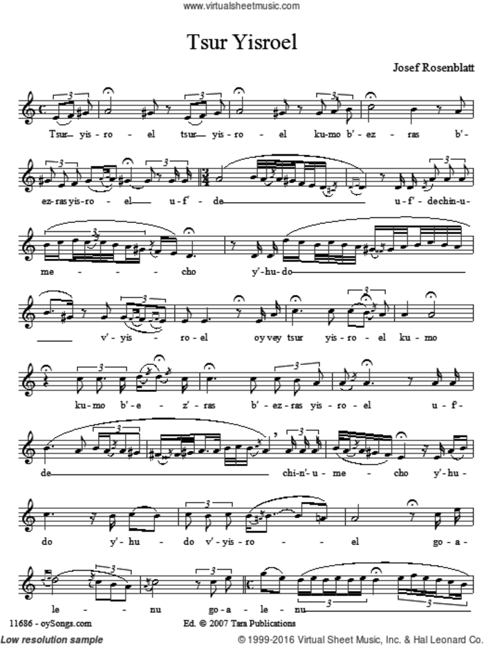 Tsur Yisroel sheet music for voice and other instruments (solo) by Yossele Rosenblatt, intermediate skill level