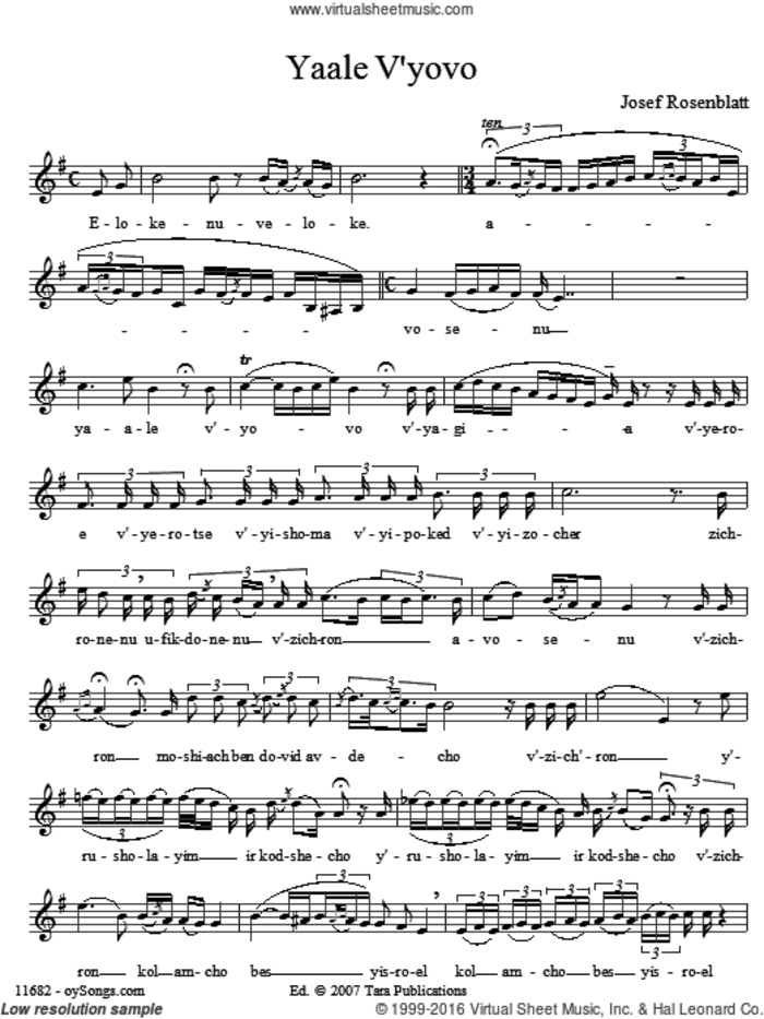 Yaale V'yovo sheet music for voice and other instruments (solo) by Yossele Rosenblatt, intermediate skill level