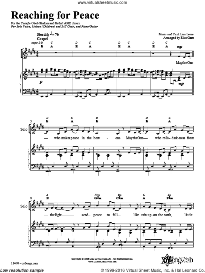 Reaching for Peace sheet music for choir (SAT: soprano, alto, tenor) by Lisa Levine, intermediate skill level
