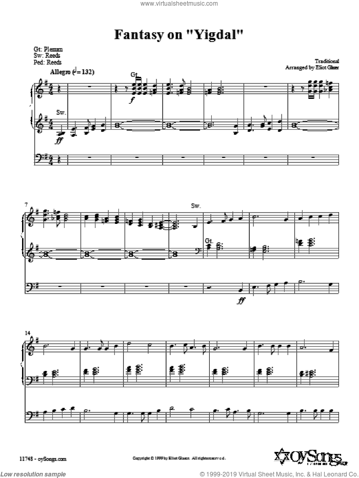 Fantasy On Yigdal sheet music for organ by Eliot Glaser, intermediate skill level
