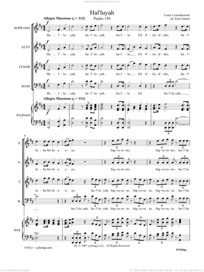 Hal'luyah (Psalm 150) sheet music for choir (SATB: soprano, alto, tenor, bass) by Eliot Glaser and Louis Lewandowski, intermediate skill level