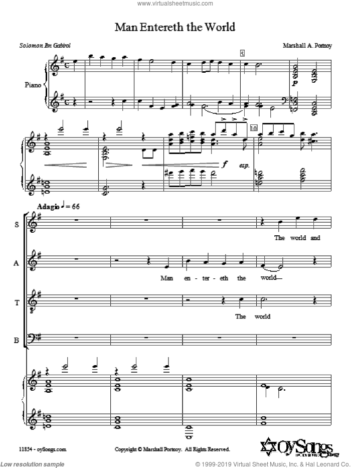 Man Entereth the World sheet music for choir (SATB: soprano, alto, tenor, bass) by Marshall Portnoy, intermediate skill level