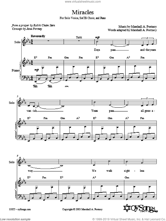 Miracles sheet music for choir (SATB: soprano, alto, tenor, bass) by Marshall Portnoy and Chaim Stern, intermediate skill level