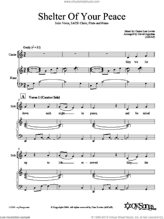 Shelter of Your Peace sheet music for choir (SATB: soprano, alto, tenor, bass) by L. Levine/arr. D. Appelman and Lisa Levine, intermediate skill level